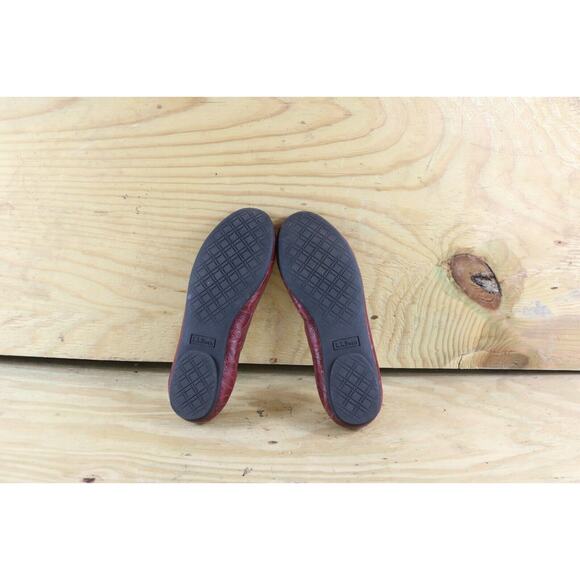 L.L. Bean Shoes Womens 6.5 M Red Leather Tooled Embossed Ballet Flats - Picture 6 of 7